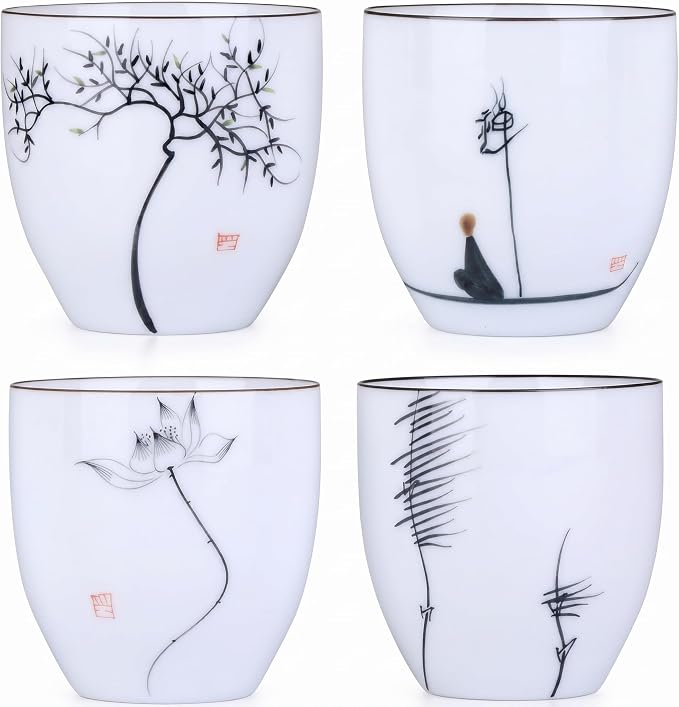 I-MART 4 Pcs Japanese Tea Cup Set, Chinese Style Ceramic Kung Fu Cups by I-MART