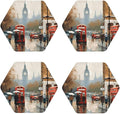4Pcs Leather Coaster for Drinks London Impression Cup Coasters Aesthetic Drink by WSOIHFEC