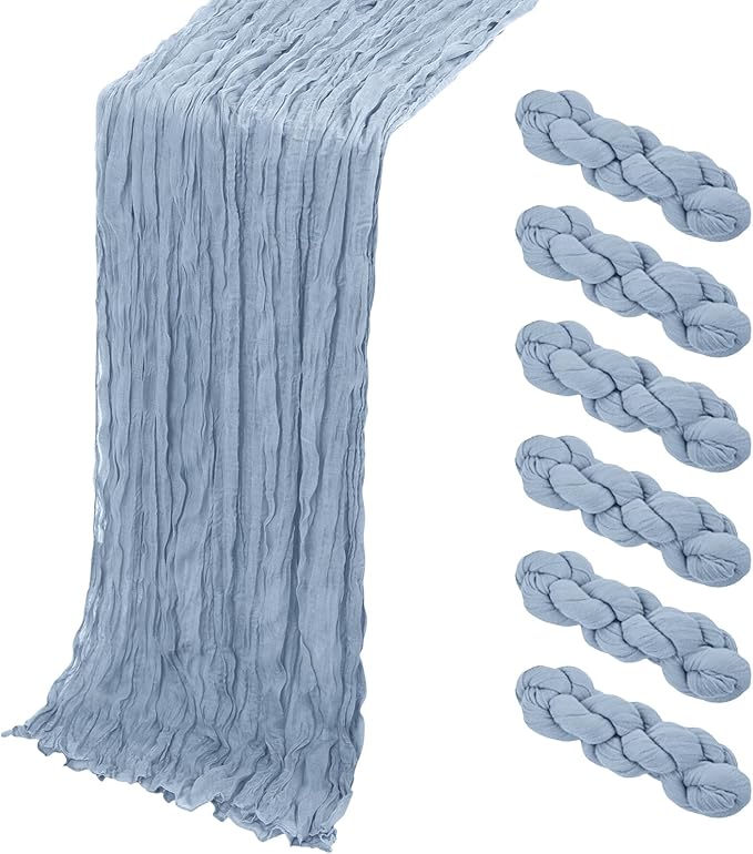 6 Pack Dusty Blue Cheesecloth Table Runner, 17 x 108 Inch, Gauze Cheese Cloth by Yorcari