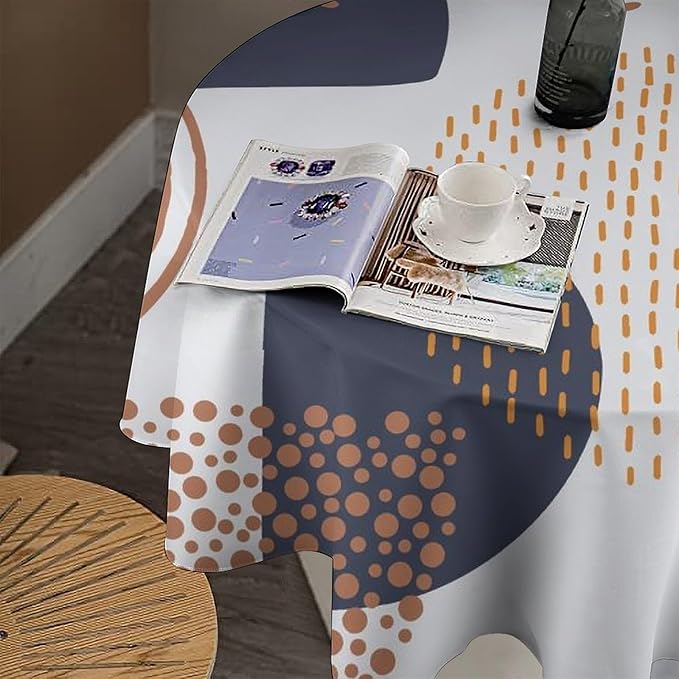 Abstract Modern Art Mid Century Round Tablecloth, Mid Century Rustic Boho Art Pattern Tablecloth for Home Party Dining Room Kitchen Decor 36Inch(90cm)