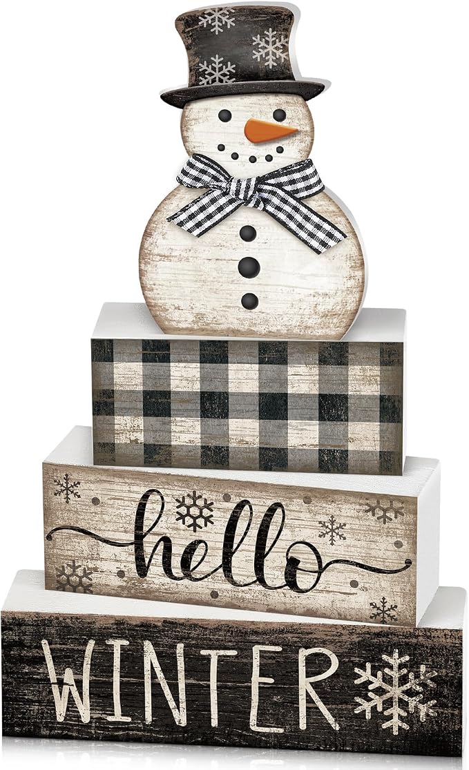 Moucuny 4 Pcs Snowman Christmas Decor Winter Table Decorations Christmas Tiered by Moucuny