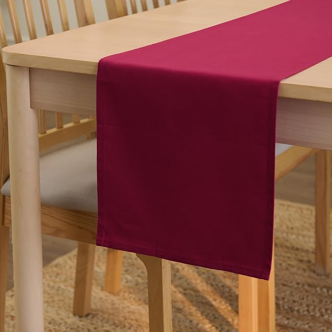 Encasa XO Table Runner, Cotton Canvas Dining Runner 13"x104" | Rich Maroon by EncasaXO