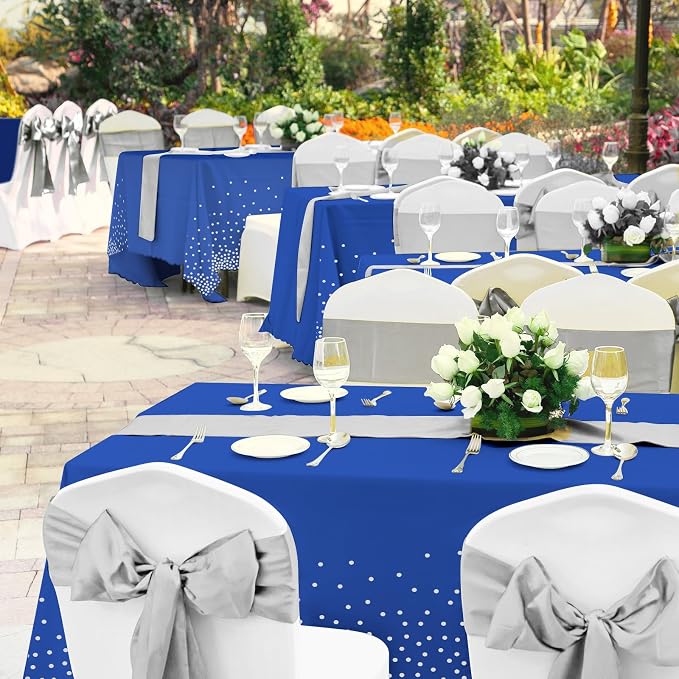 12 Pack Blue and Silver Tablecloth and Table Runner Party Decorations - Image 8