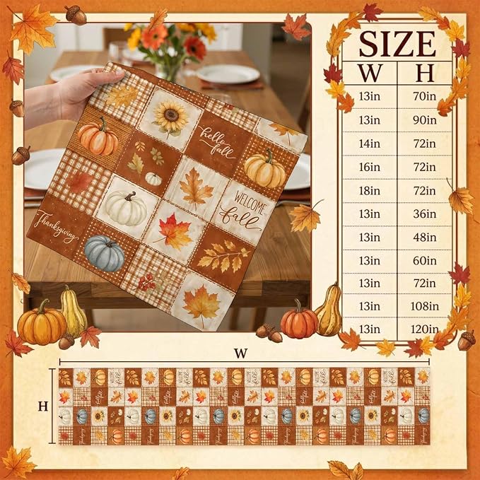 Fall Checkered Table Runner 72 Inches Long, Thanksgiving Pumpkins Table Runners - Image 8