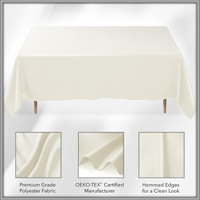 Lann's Linens 60 x 126 Inch Rectangular Tablecloth, Washable Polyester Fabric Table Cloth for Dining Tables, Parties, Restaurants, Weddings - Ivory