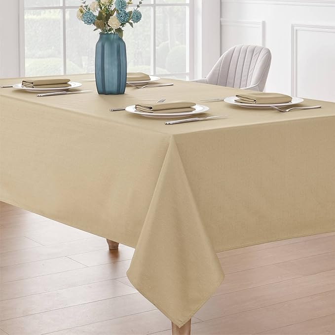 Faux Linen Rectangle Tablecloth Waterproof 52x70 inch Table Cloth Stain and Wrinkle Resistant Washable, Decorative Fabric Table Cover for Dining, Kitchen, Wedding and Parties, Coffee