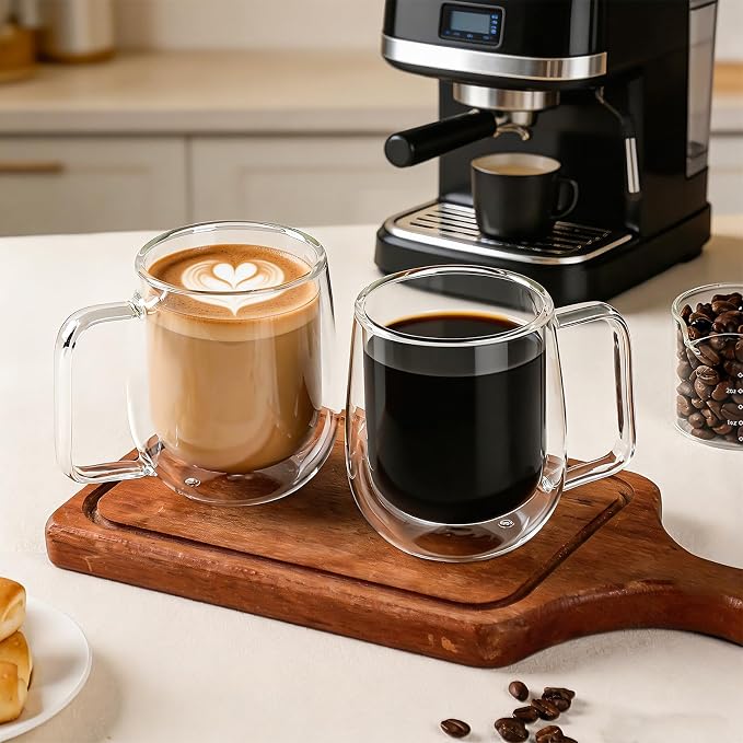 Aurzen 2 Pack Double Walled Glass Coffee Mugs - Image 3