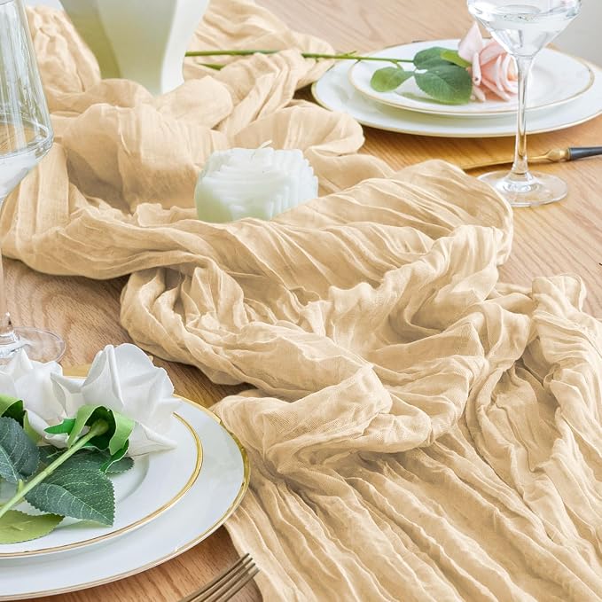 Cheesecloth Table Runner 10FT 2Pcs Sand Boho Gauze Rustic Sheer Runners | - Image 6