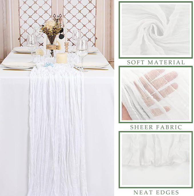 6 Pcs White Cheesecloth Table Runner 10FT Runner - Image 2