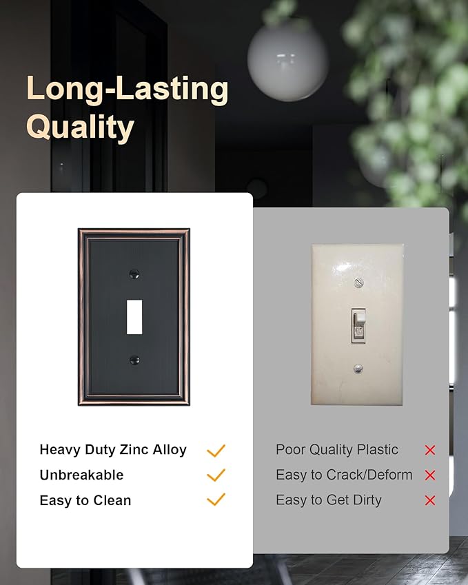 4-Pack Single Toggle Light Switch Cover Plate, Durable Solid Zinc Alloy Decorative Switch Plate Covers, Aged Bronze 1 Gang Wall Plate, Corrosion Resistant