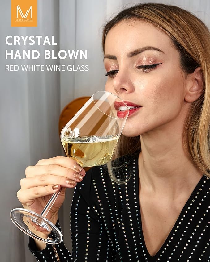 Red Wine Glasses Set of 6, Premium Crystal Wine Glasses Hand Blown, 15 oz,Thin Rim,Long Stem,Perfect for Red or White,Daily Use,Unique Wedding Anniversary or Birthday Gift