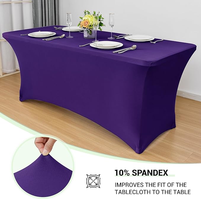 Obstal 6 Pack Stretch Spandex Table Covers for 6 Foot Tables - 6 FT Universal Rectangular Fitted Tablecloth Protector for Wedding, Banquet, Party (Dark Purple, 72 L x 30 W x 30 H Inches)