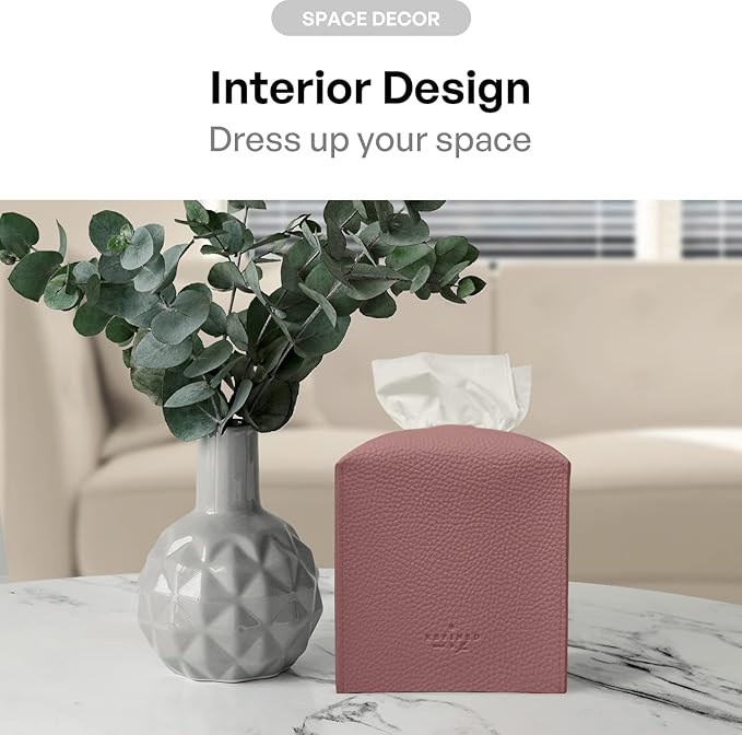Carrotez Tissue Box Cover, [Refined] Modern PU Leather Square Tissue Box Holder - Decorative Holder/Organizer for Bathroom Vanity Countertop, Night Stands, Office Desk & Car 5"X5"X5" - Dry Rose