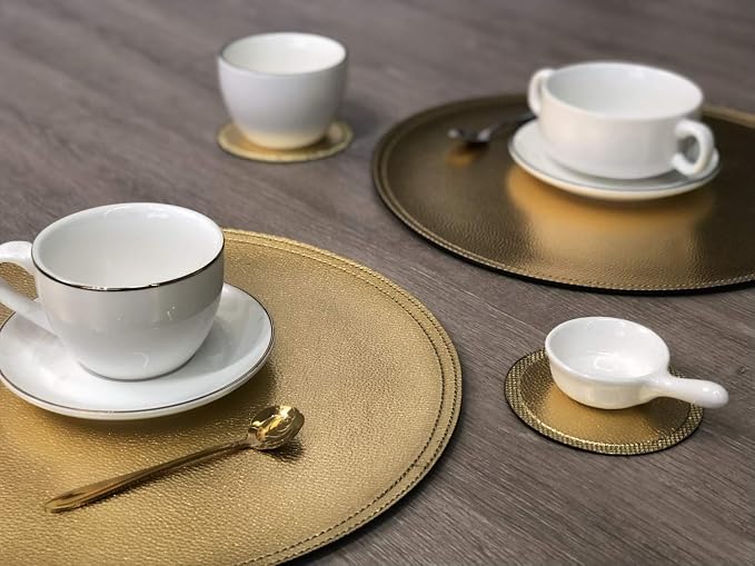 Set of 8 Faux Leather Round Placemats and Coasters, Coffee Mats Kitchen Table - Image 3