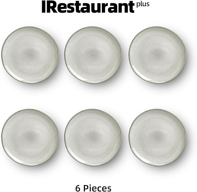 Organic Shape Highland Ceramic Dinner Plates, 6pcs 10.5 Inch Handmade Reactive Glaze Dinnerware Sets with Wavy Edge, for Kitchen, Microwave & Dishwasher Safe, Scratch Resistant-grey