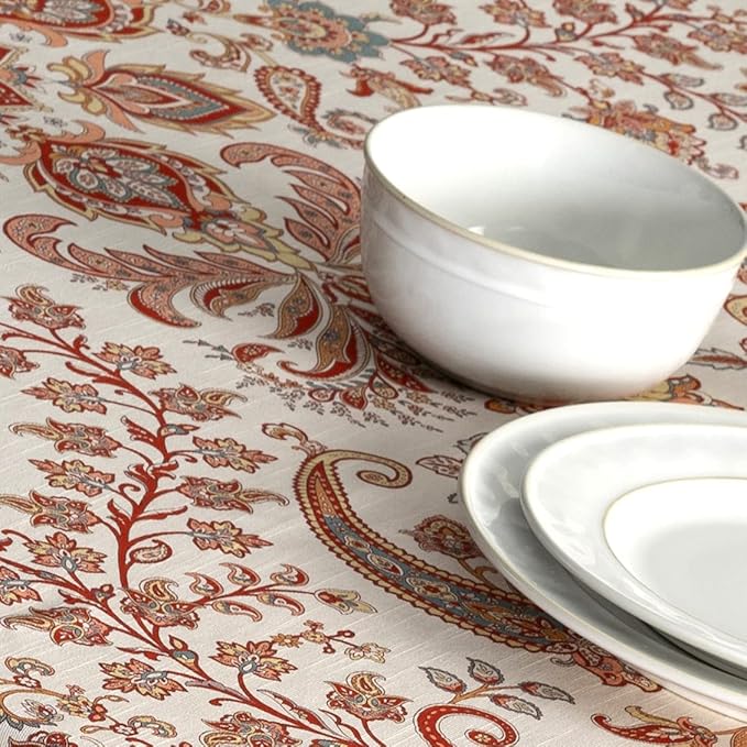 Maison d' Hermine Table Cloth Rectangle Table 100% Cotton 60 x 90 Inches Fall Tablecloth Reusable Everyday Use for Thanksgiving Christmas Decorations Dining Farmhouse Party (Cachemire)