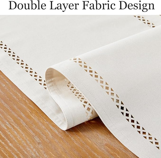 Rustic Burlap Table Runner, Off White Table Runners 108 inches Long | Double - Image 2