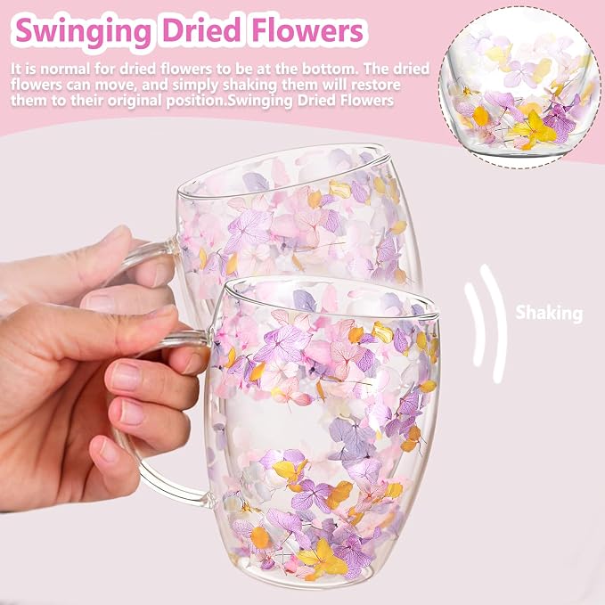 Double Wall Glass Coffee Mugs, Aesthetic Dried Flowers Cups - Image 4