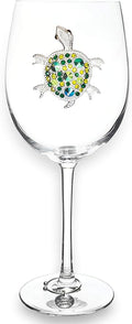 THE QUEENS' JEWELS Turtle Jeweled Stemmed Wine Glass, 21 oz. - Colorful and Unique - Hand-Set Rhinestones, Not Painted