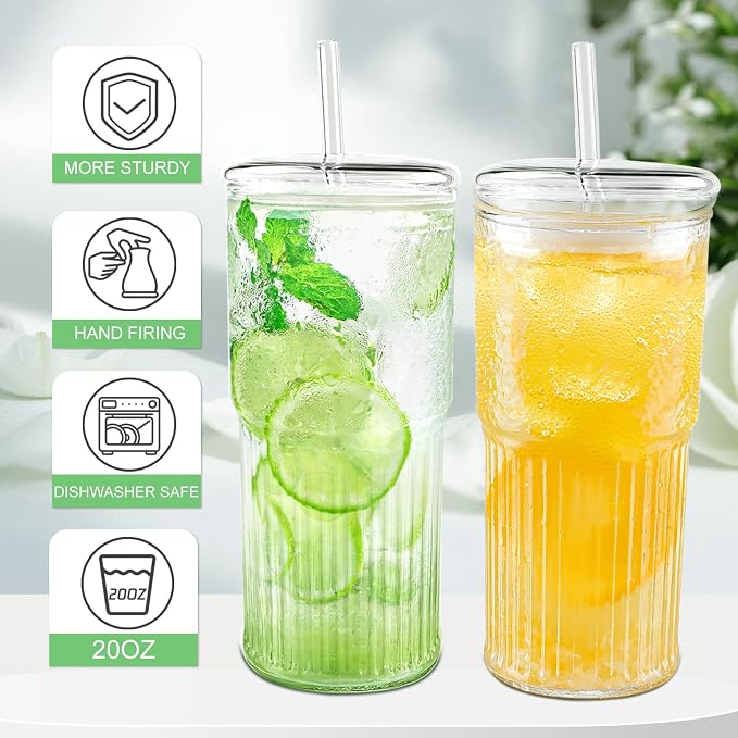 Luiaiog Glass Cups with Lids and Glass Straws, High Borosilicate 20OZ Tumblers - Image 2