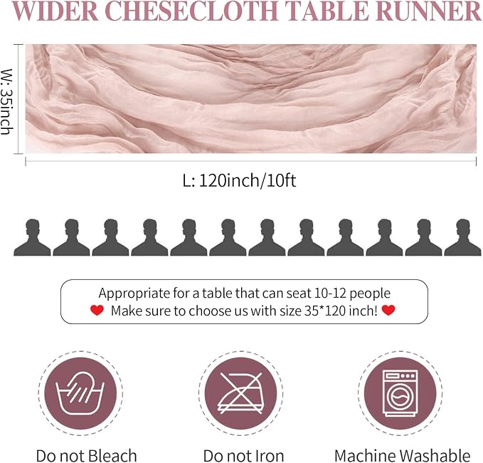 10 Pack Dusty Pink Spring Summer Cheesecloth Table Runners 35x120 Inches - Image 6