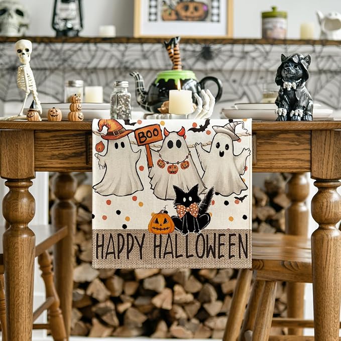 Artoid Mode 210 GSM Halloween Table Runner 13x90 Inch Home Party Decor | Beige - Image 2