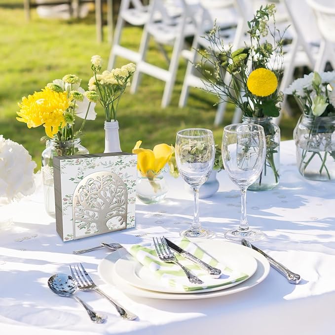 YAJIACLONE Tree of Life Silver Metal Napkin Holder, Upright Metal Tabletop Napkin Holder for Kitchen & Dining Table.