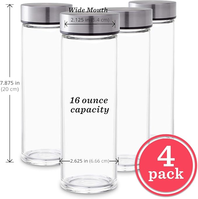 16oz Juice Bottles, Wide Mouth Glass Water Bottles & Stainless Steel Lids | - Image 6