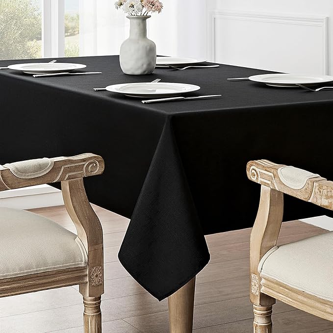 Rectangle Tablecloth Waterproof 60x84 inch Linen Textured Table Cloth Stain and Wrinkle Resistant Washable, Decorative Fabric Table Cover for Dining, Party and Camping, Black