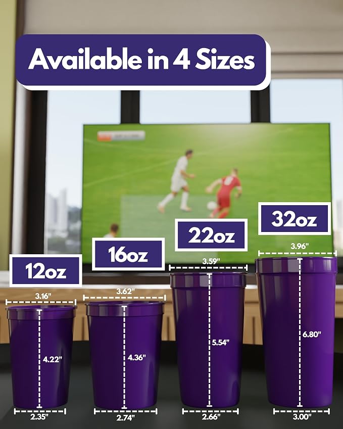 PartyPrints 10 Pack 16 oz Purple Reusable Blank Plastic Cups, Stadium Cups Bulk - Image 4