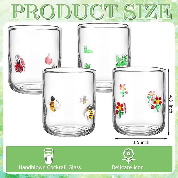 Vesici 4 Pcs Juice Glasses 14 oz Glass Cups Stemless Wine Glasses Hand Blown - Image 2