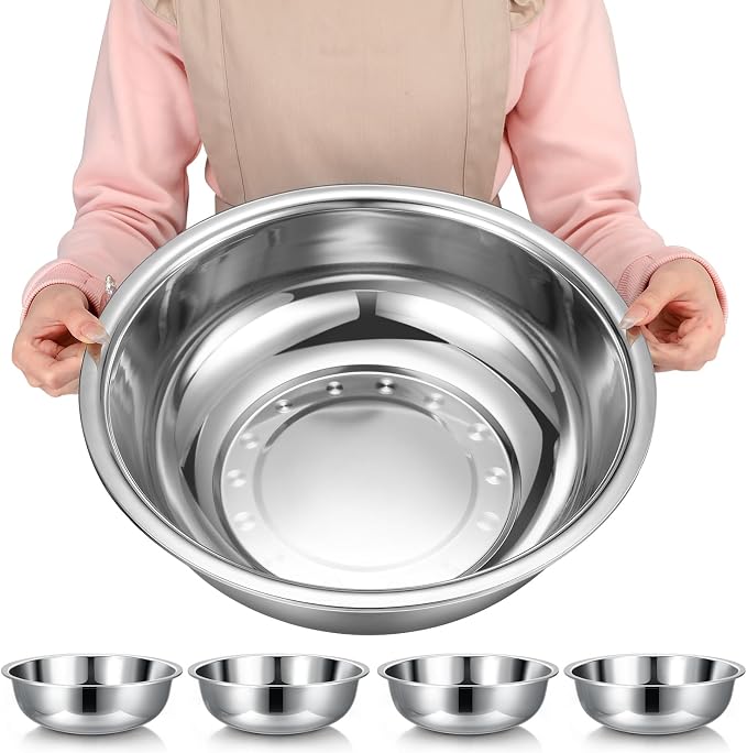 Nuogo 4 Pcs Stainless Steel Mixing Bowls Metal Mixing Bowls Extra Large Basin by Nuogo