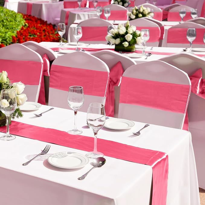 Aneco 4 Pack Satin Table Runner 12 x 108 Inch Gradient Hot Pink Colors Long - Image 5