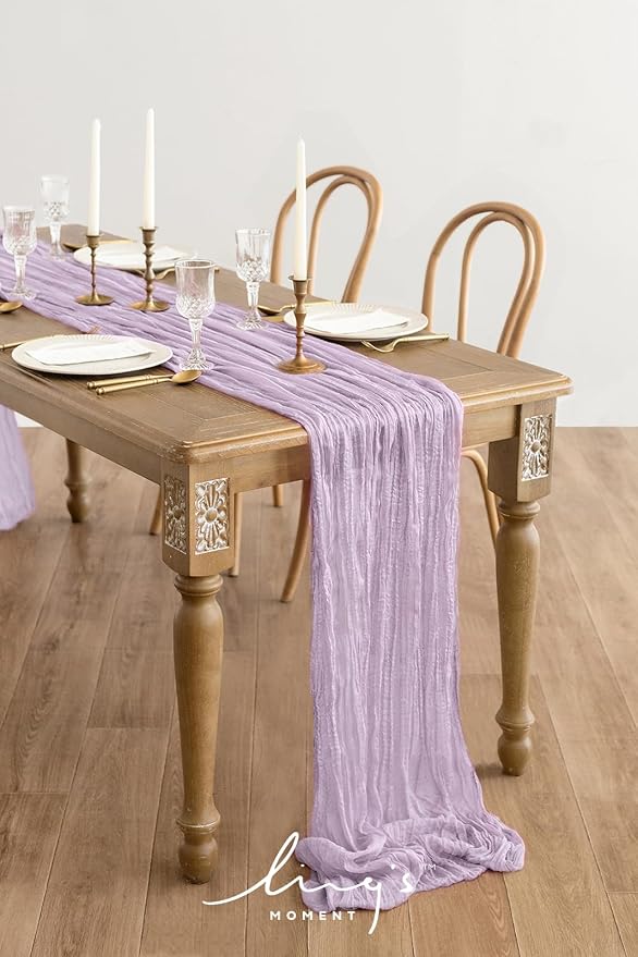 Ling's Moment Lilac Gauze Cheesecloth Table Runner, 14FT | Light Purple Sheer - Image 2