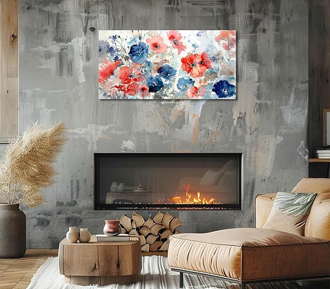 ADJUVANT Wall Art Watercolor Vibrant Floral 60"L x 30"W, Colorful Poppies With Soft Hues Canvas Painting Lively Blooms Artwork Delicate Tones Prints Wall Decor for Living Room Bedroom Bathroom Home Office