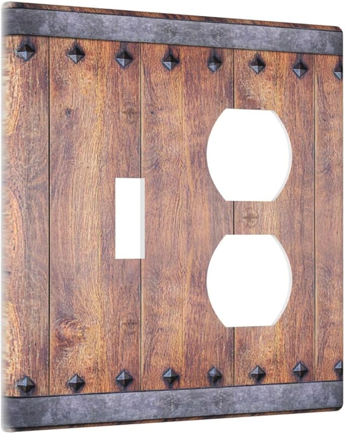 Light Switch Cover Plate Rustic Farmhouse Barn Door Vintage Wood 2 Gang Decorative Switch Plates 1 Toggle Duplex Combo Outlet Covers GFCI Wall Plates for Bathroom Cabin Decor