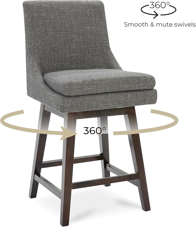 CHITA Bar Height Swivel Barstool with Back Set of 2, FSC Certified Upholstered Bar Stool, 30.7" H Seat Height, Fabric in Fog