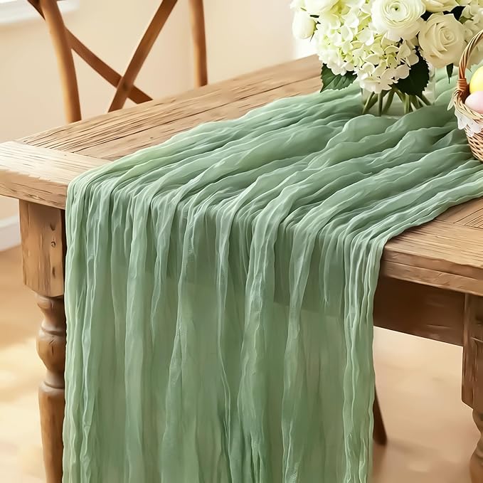 3Pcs Sage Green Cheesecloth Table Runner, 10FT Rustic Green Boho Gauze Table by Miucat