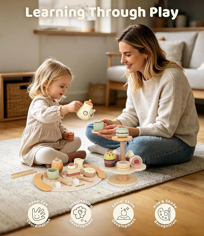 Tea Sets for 3-5 Girl Birthday Gift 3 Year Old Cupcake Toy | Wooden Play Food - Image 5