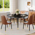 53” Round Dining Table Set for 4｜5 Piece Wood Dining Table Set｜Extendable Dining Room Table with 4 Chairs｜Black Wooden Tabletop with Metal Legs｜Easy Assembly｜Space Saving｜for Kitchen, Living Room