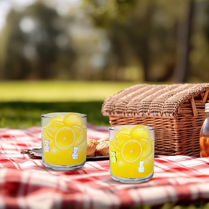 Icon Juice Glasses, 14oz Stemless Wine Drinking Juice Glass Cup for Valentine Party Supplies Gift(2 Pcs,Candy Bear)