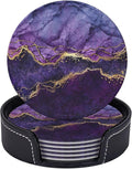 6 Pcs Purple Marble Abstract Gold Leather Coasters by CAPVKING