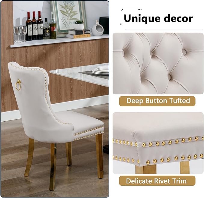 9 Piece Glass Dining Table Set,70" Dinner Room Glass Table Set for 8,Modern Kitchen Dinner Table Set with Stainless Steel Base and 8 Upholstered Velvet Dining Chairs for Living Dining Room