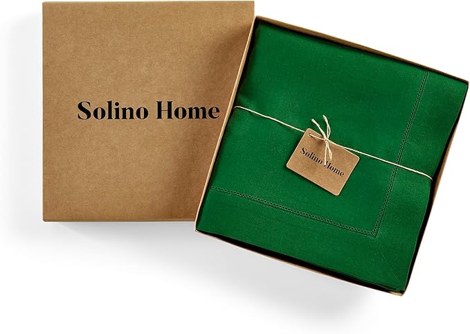 Solino Home Garden Green Linen Tablecloth 60 x 144 Inch - 100% Pure Linen Hemstitch Table Cloth for Rectangle Tables - Classic Hemstitch, Washable Tablecloth for Winter, St Patricks Day, Easter
