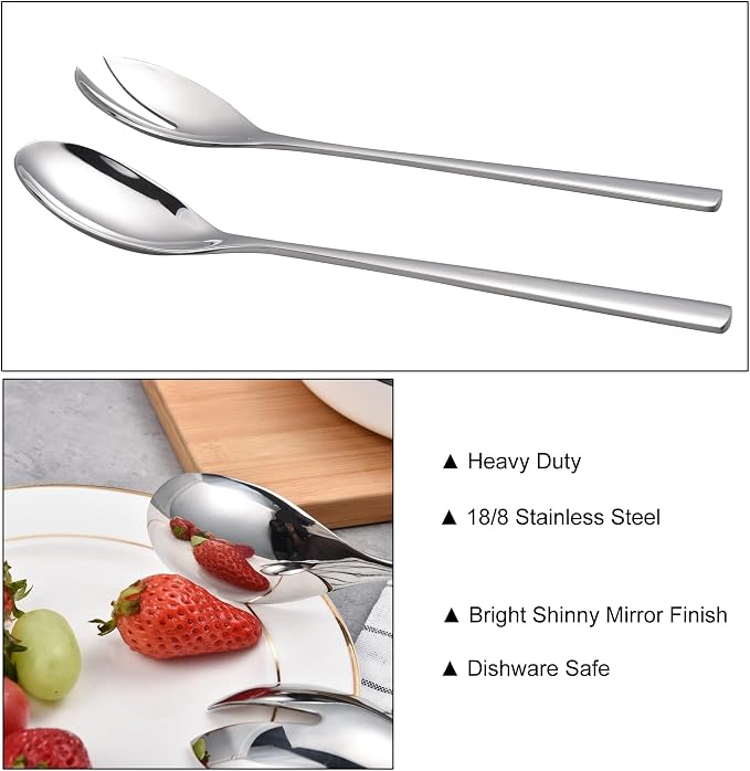 IMEEA Salad Servers 18/8 Stainless Steel Salad Serving Set Salad Fork and Spoon - Image 4