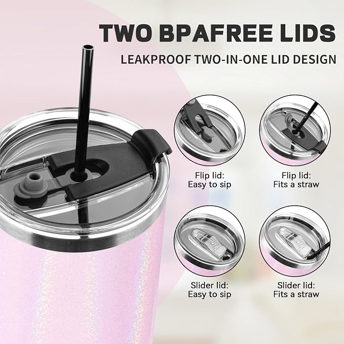 40 oz Tumbler with Lids and Straws, Stainless Steel Insulated Coffee Tumbler - Image 5