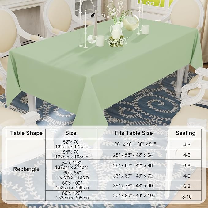 Smiry Rectangle Table Cloth, Waterproof Anti-Scratch Polyester Tablecloth, Decorative Washable Fabric Table Cover for Dining, Buffet, Parties and Outdoor, 60x84, Sage Green