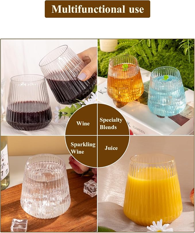 Goodluck 80 Pack 12oz Stemless Plastic Wine Glasses – Clear Ribbed Cups | - Image 5