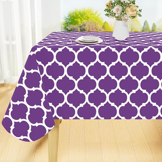 Smiry Rectangle Table Cloth, Waterproof Vinyl Tablecloth with Flannel Backing for Rectangle Tables, Wipeable Spillproof Plastic Tablecloths for Dining, Camping, Indoor and Outdoor (52"x70", Purple)