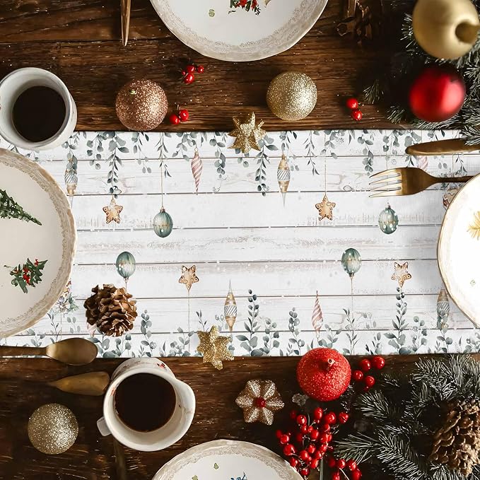 Christmas Snowman Table Runner 36 Inches Long, Xmas Trees Eucalyptus Leaves - Image 4